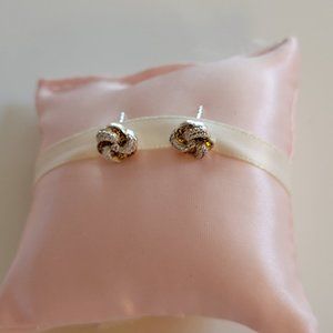 *NEW* LOVELY YELLOW DIAMOND AND RHODIUM OVER SILVER FLORAL STUD PIERCED EARRINGS